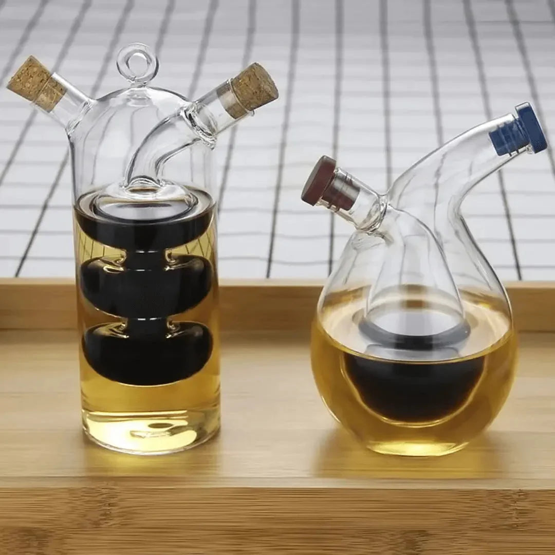 Oil & Vinegar Dispenser Dual-Chamber Glass Leak-Proof Spouts