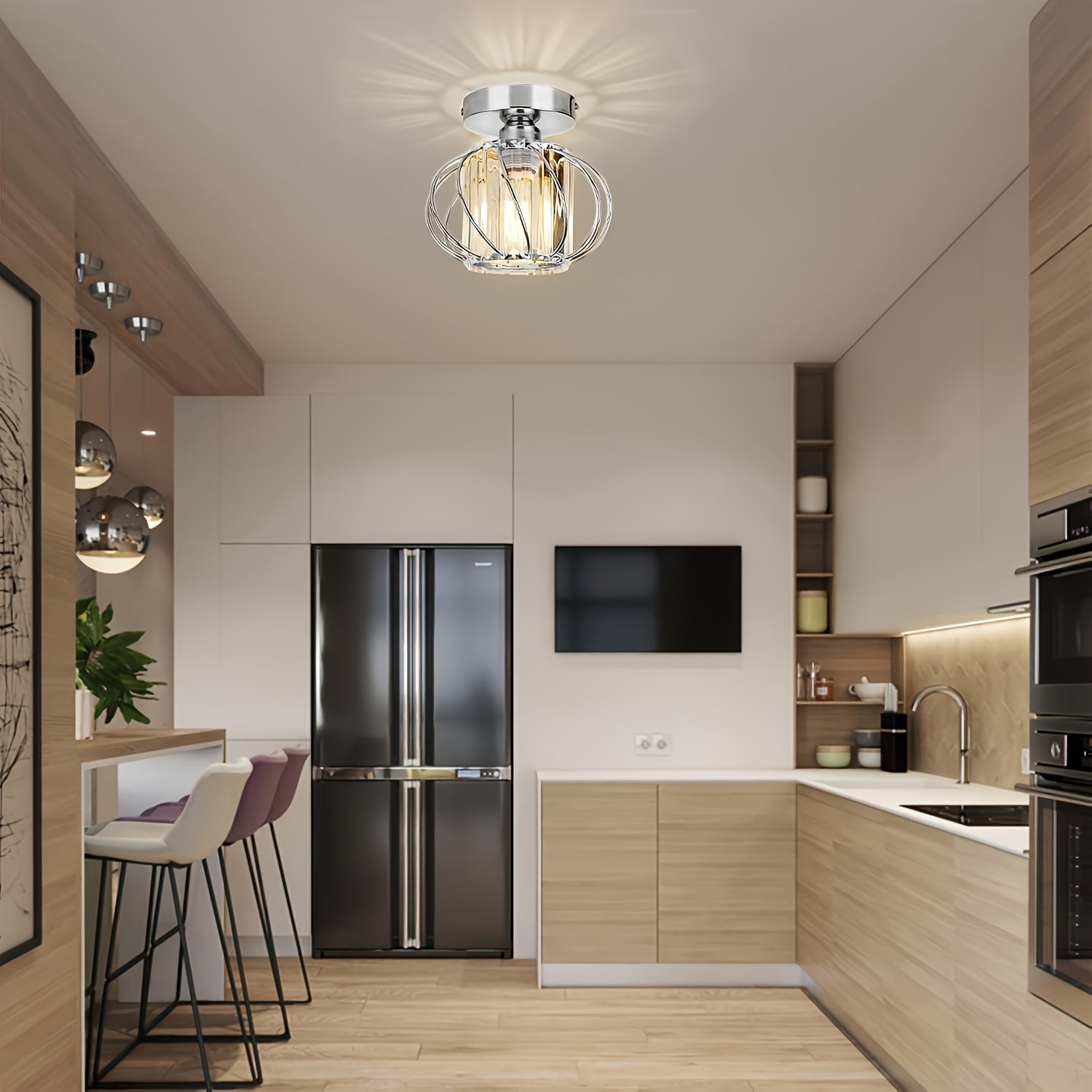 Industrial Style Ceiling Light with Cage Design - Semi Flush Mount Fixture