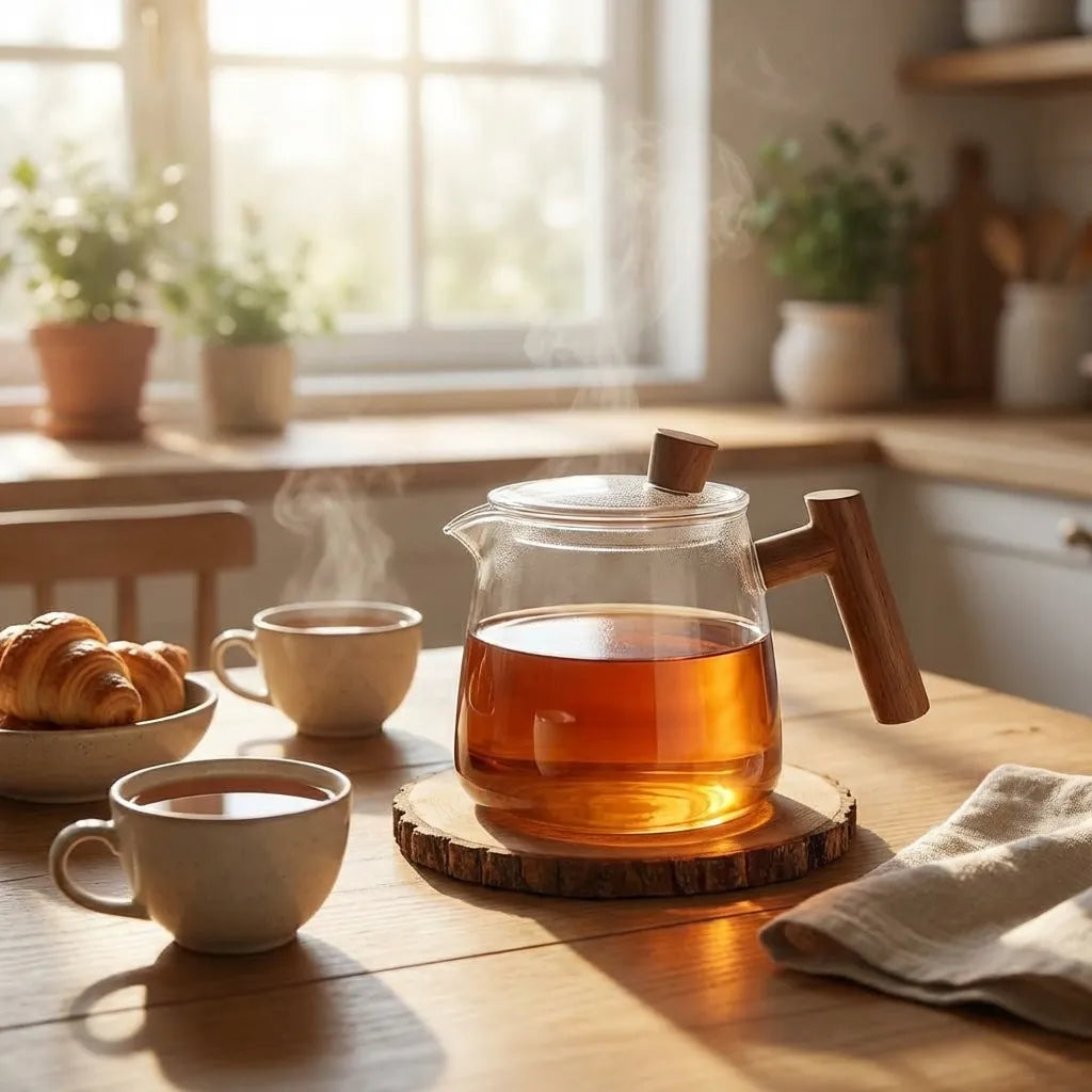 Elegant Heat-Resistant Glass Teapot with Wooden Handle