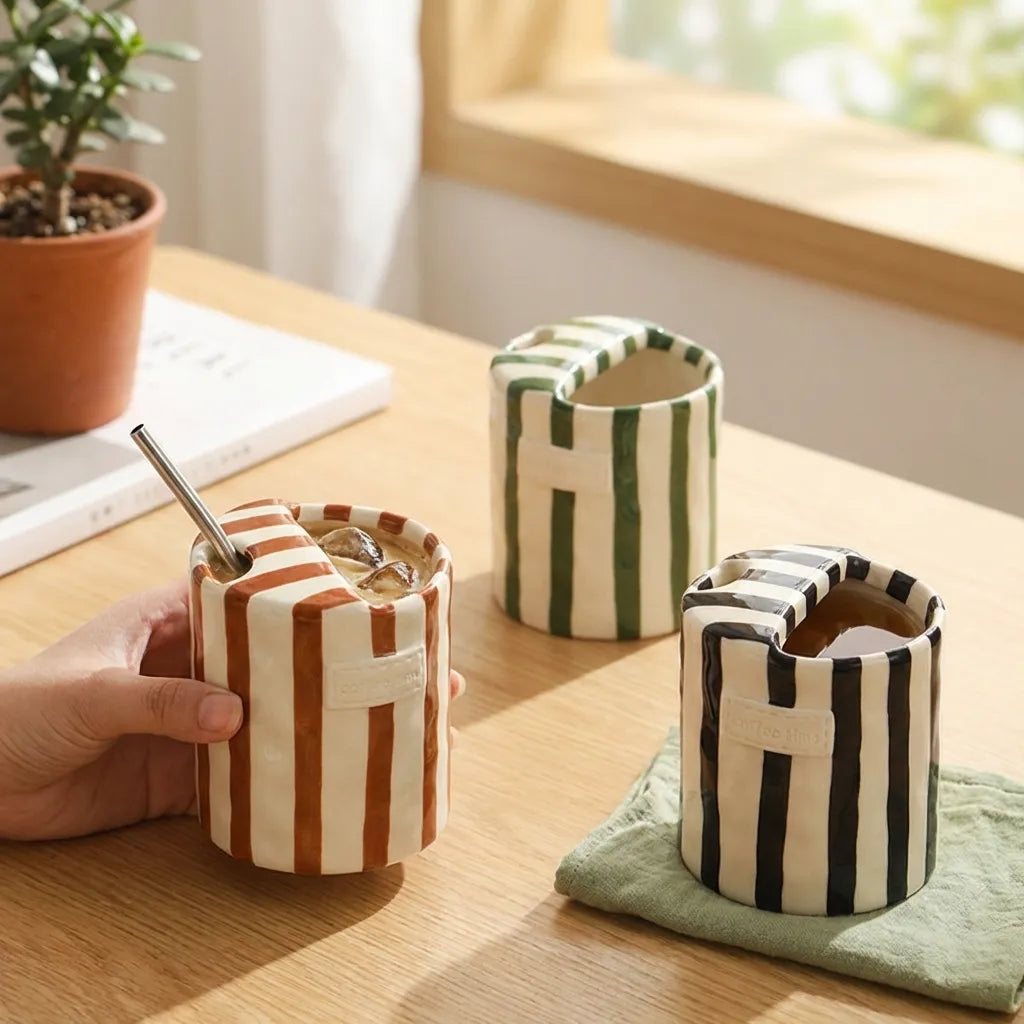 Charming Striped Ceramic Coffee Mug
