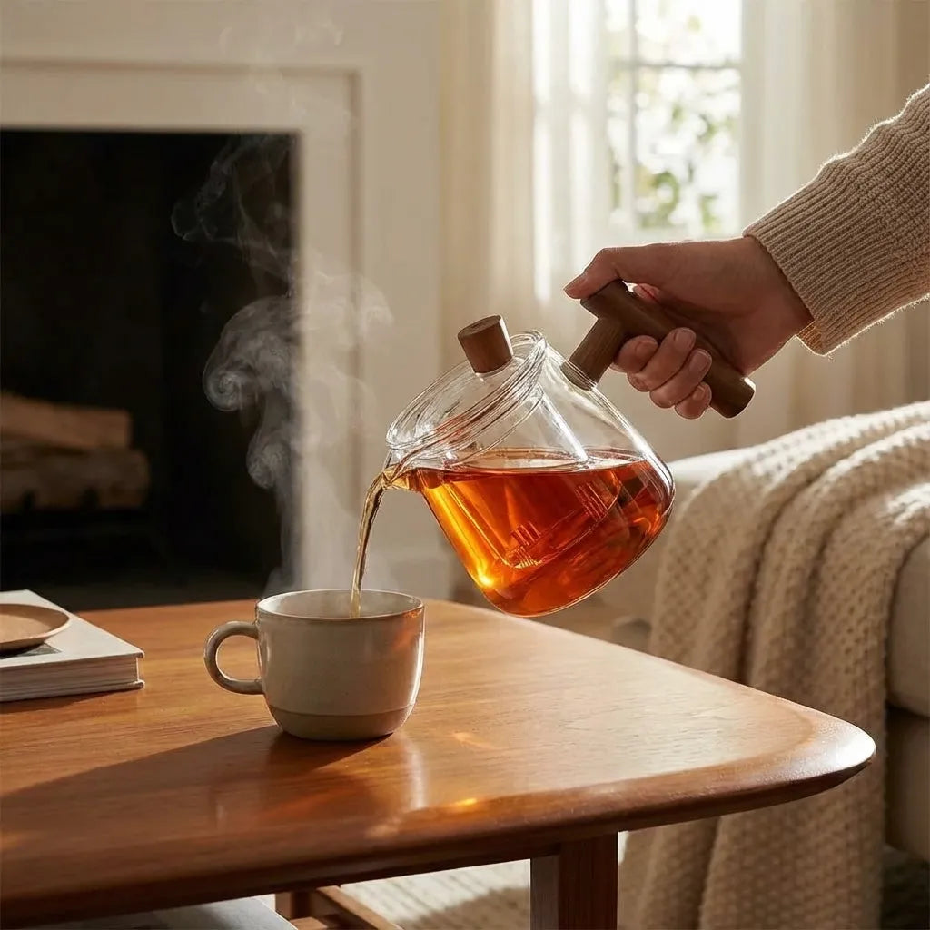 Elegant Heat-Resistant Glass Teapot with Wooden Handle