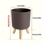 Decorative Plant Pot with Wooden Legs – Round Design for Indoor/Outdoor Use
