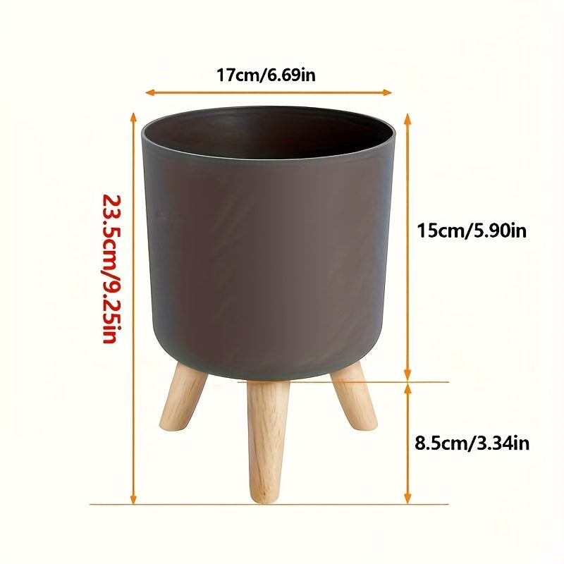 Decorative Plant Pot with Wooden Legs – Round Design for Indoor/Outdoor Use