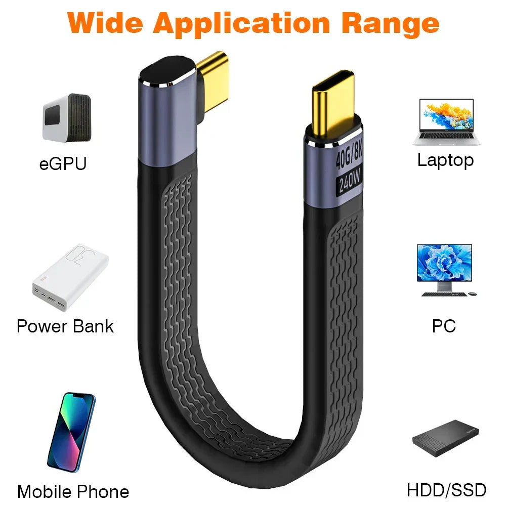 USB4 Cable Elbow Flat 240W PD 40Gbps