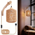 Handcrafted Rattan and Wood Wall Light Fixture – Plug-In Design