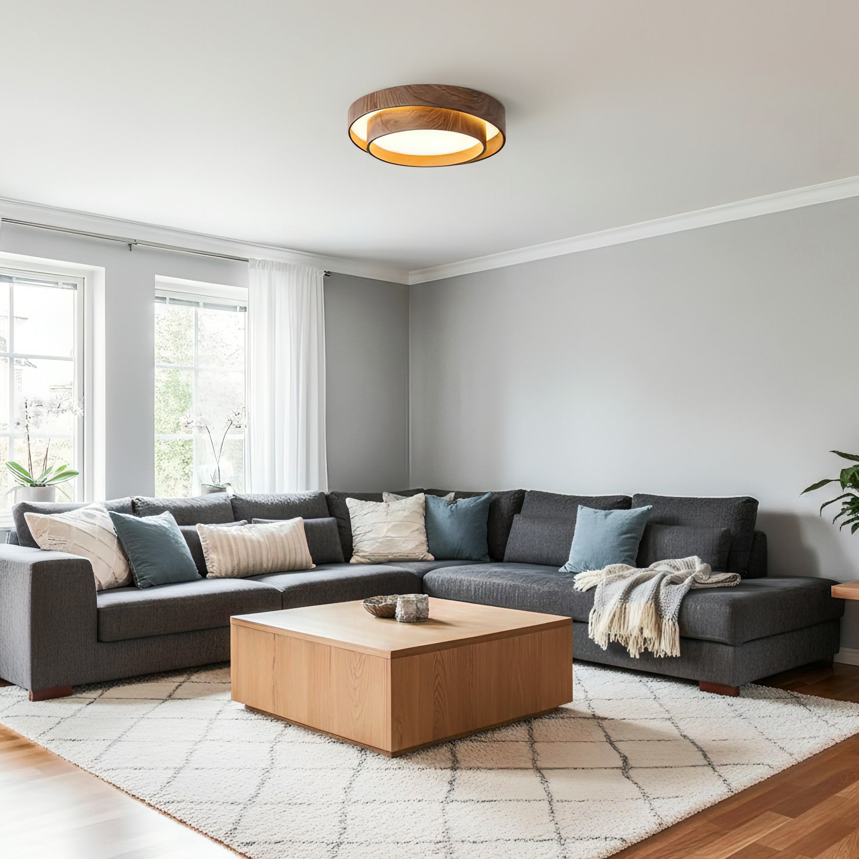 Walnut Finish Round Metal Ceiling Light (Triac Dimmable)