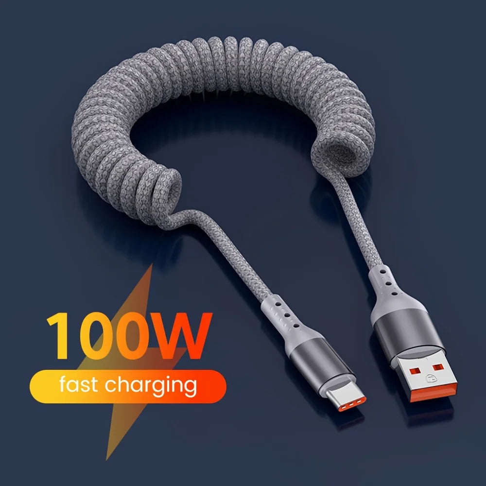 USB-C Charging Cable 100W PD Spring Coil 2-Pack