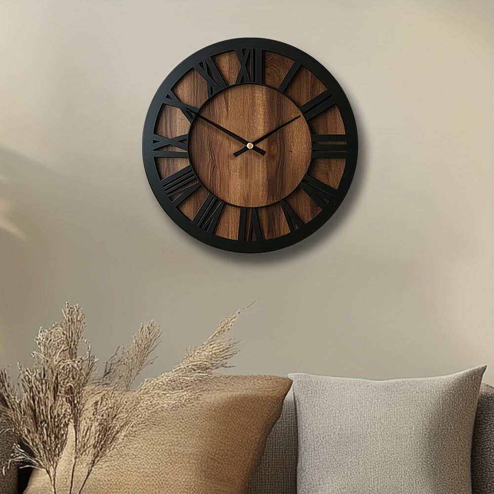 Classic Wooden Wall Clock with Roman Numerals