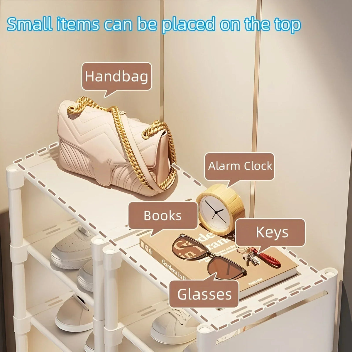 Shoe Rack Space-Saving Metal Frame & Fabric Shelves