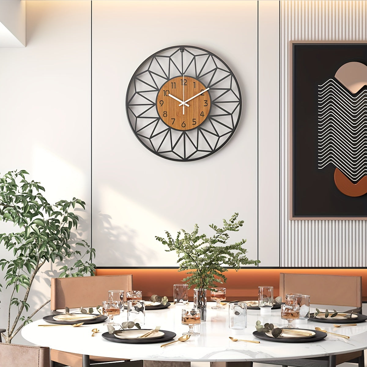 Contemporary Wall Clock with Wooden Grain Center Accent