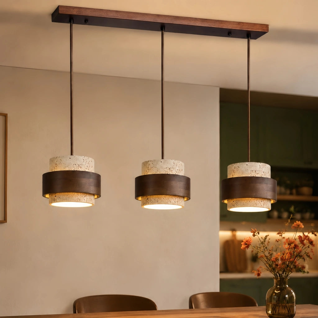 Travertine-Look Cylindrical Pendant Light (E27 Socket)