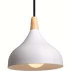 Teardrop Pendant Lighting Fixture – Metal and Wood Hanging Lamp