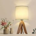 Wooden Tripod Table Lamp with Fabric Shade – Nordic Style