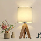 Wooden Tripod Table Lamp with Fabric Shade – Nordic Style