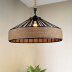 Vintage Ceiling Lamp with Hemp Rope Pendant - Rustic Farmhouse Style