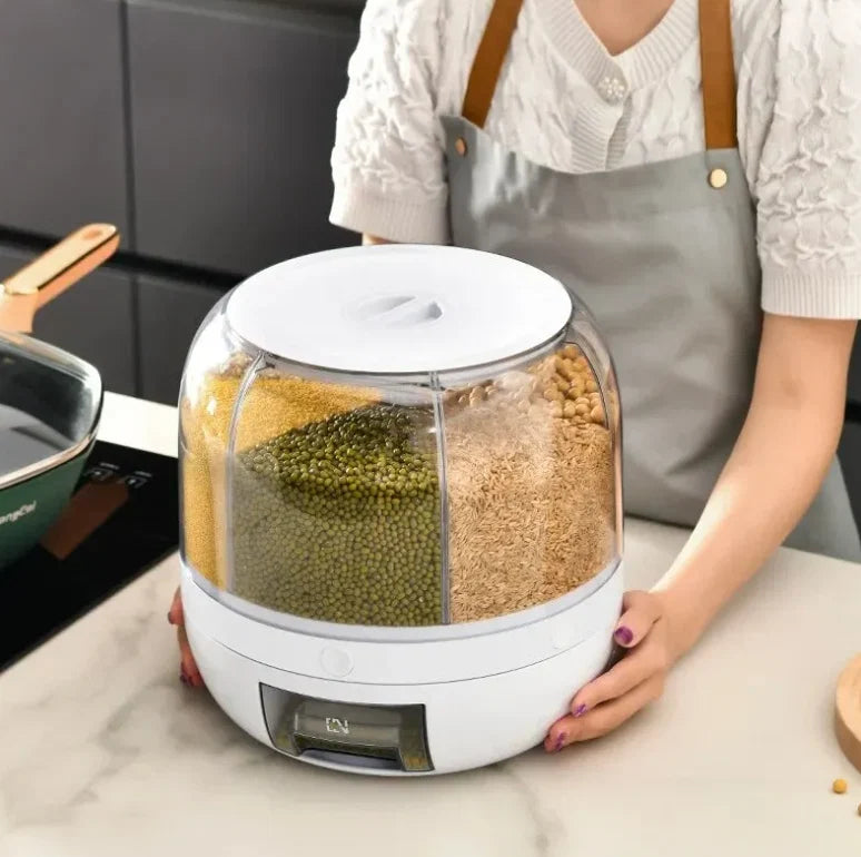 Grain Dispenser 360° Rotating 6-Compartment Airtight
