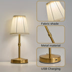 Rechargeable Touch LED Light - Cordless Table Lamp in Antique Brass