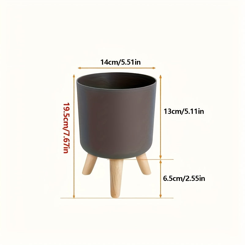 Decorative Plant Pot with Wooden Legs – Round Design for Indoor/Outdoor Use