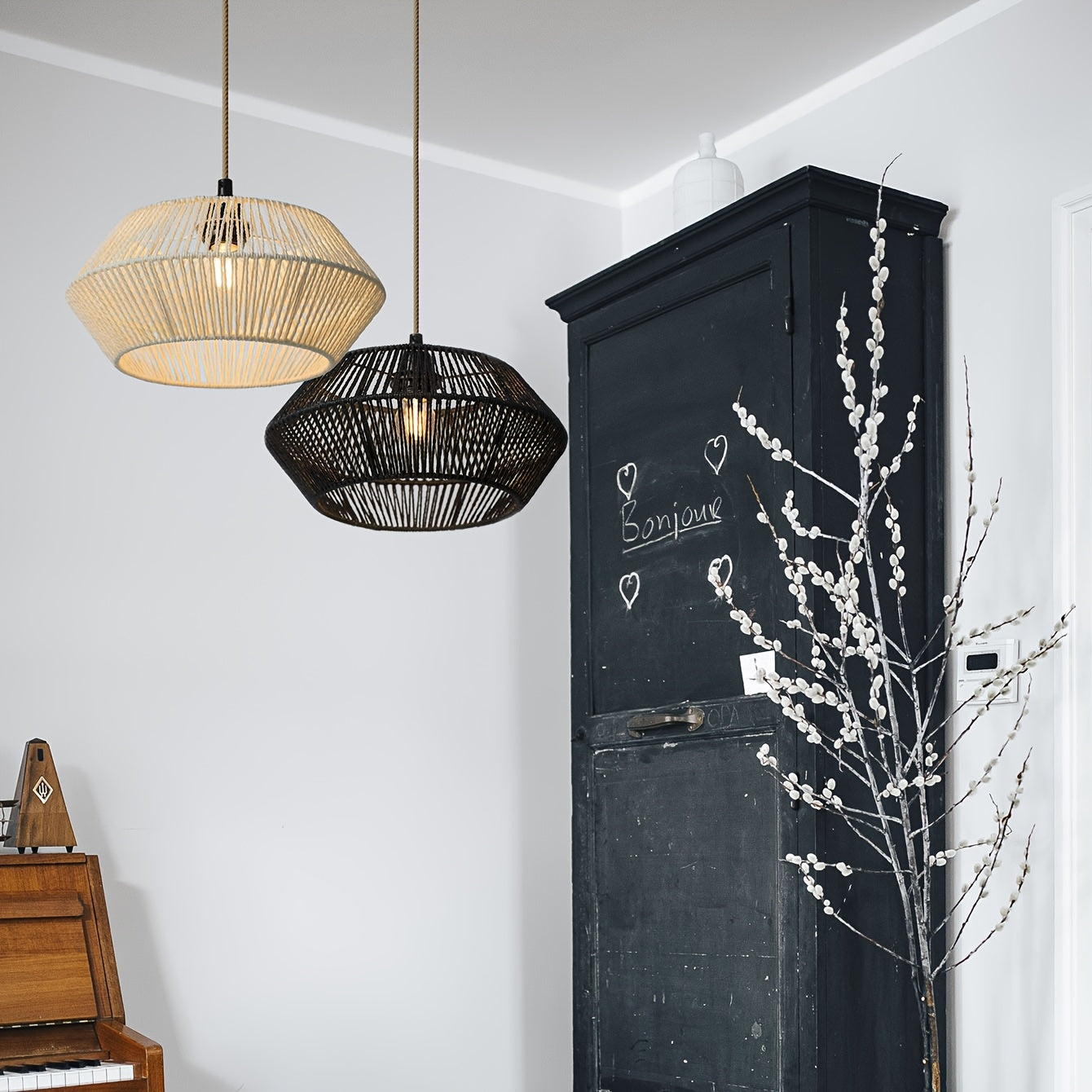 Modern Natural Design Pendant Light Shade in Handwoven Paper Rope