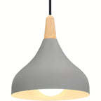 Teardrop Pendant Lighting Fixture – Metal and Wood Hanging Lamp