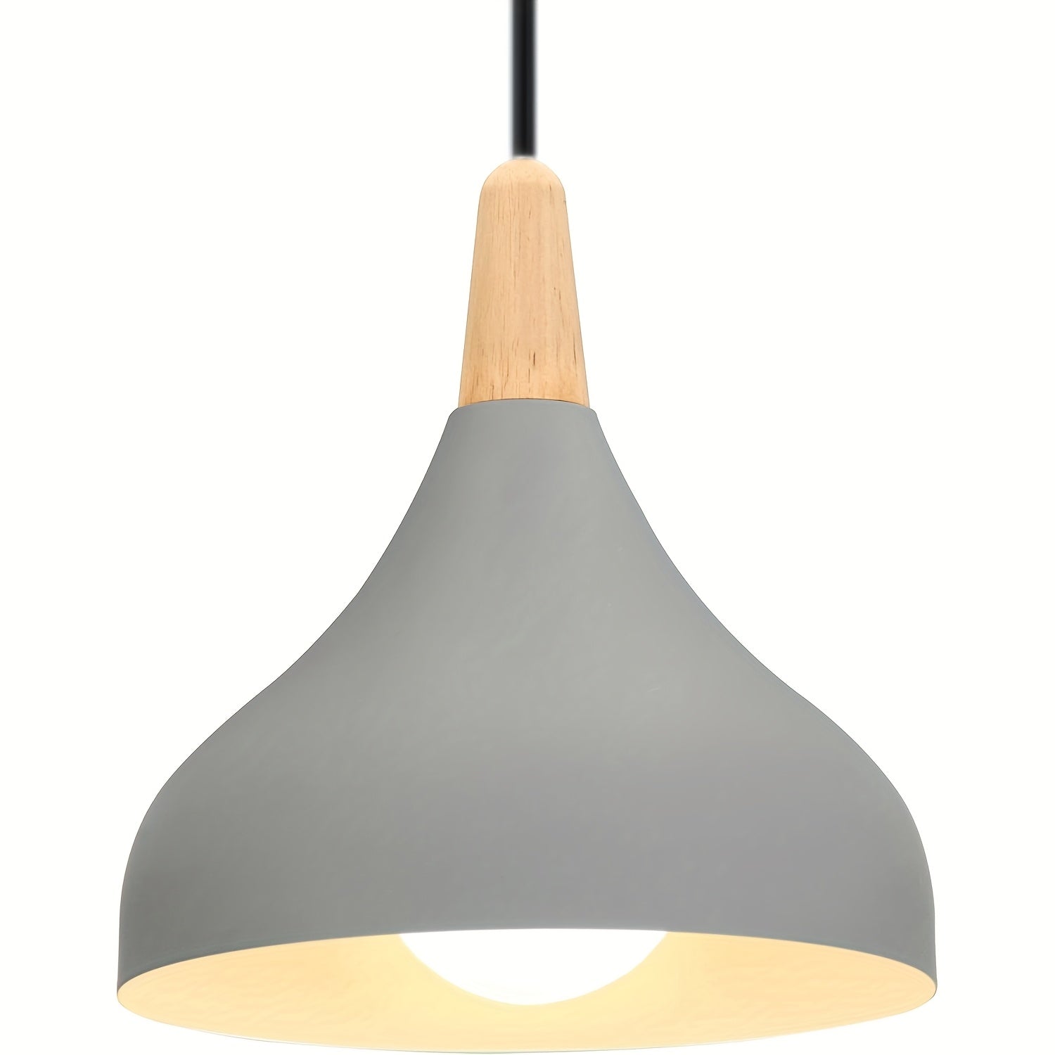 Teardrop Pendant Lighting Fixture – Metal and Wood Hanging Lamp