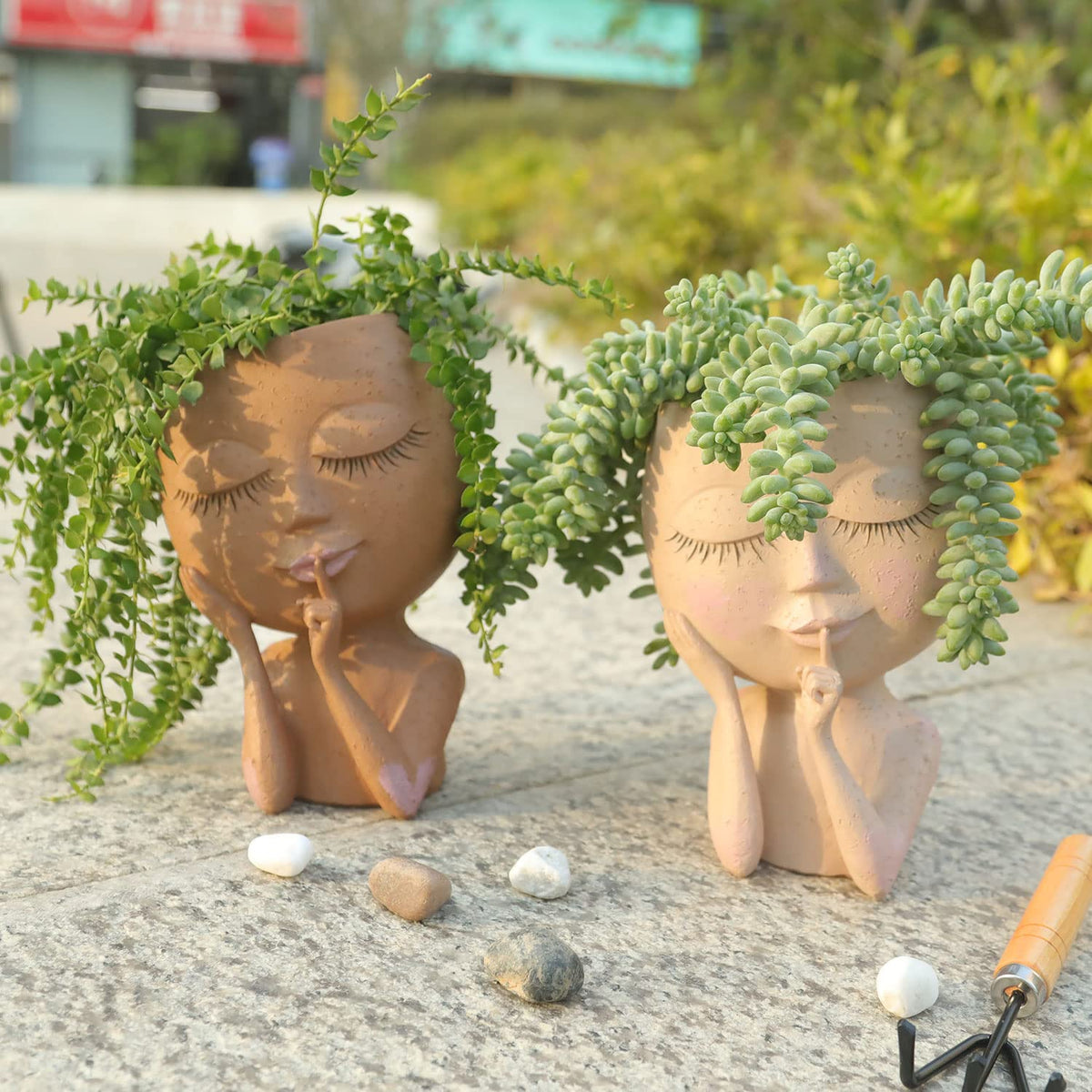 Plant Pot Goddess Face Resin With Drainage