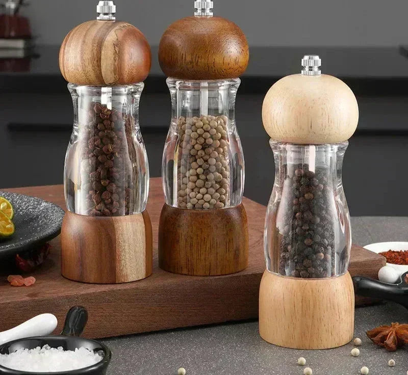 Salt & Pepper Mill Set Ceramic Grinder Natural Wood