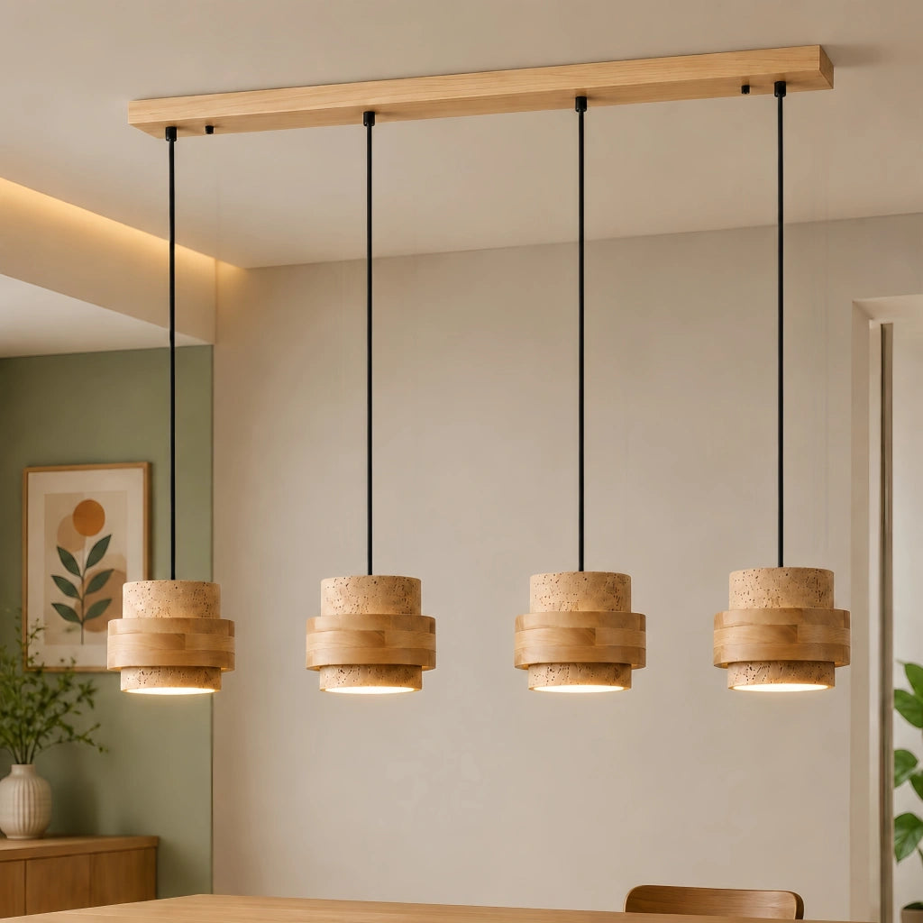 Travertine-Look Cylindrical Pendant Light (E27 Socket)