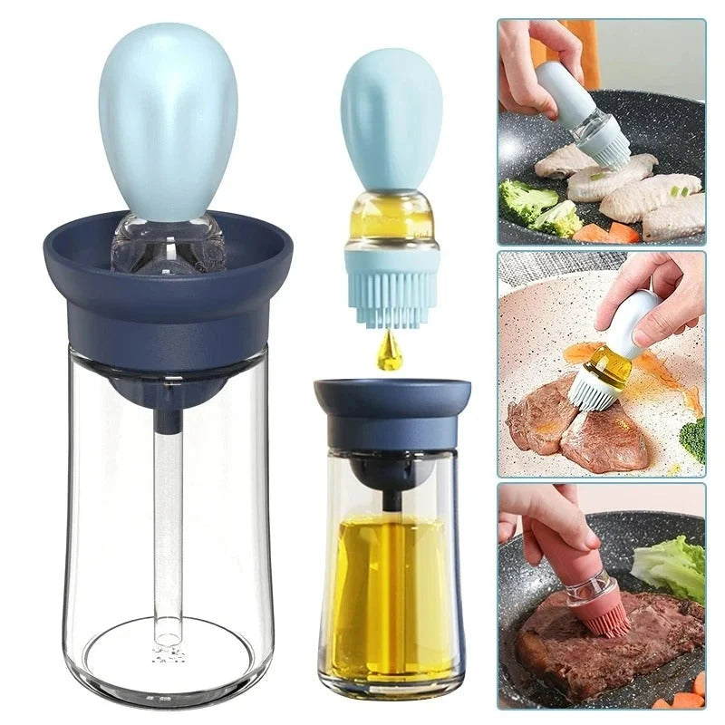 Oil Dispenser Bottle Push-Top Silicone Brush Glass Body