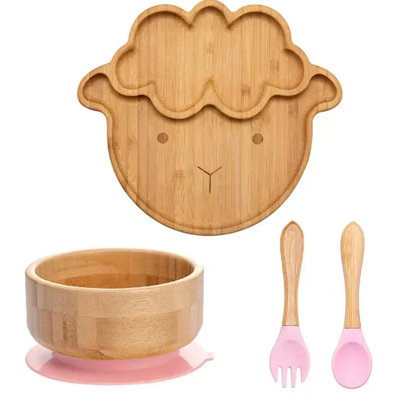 Children's Tableware Set Bamboo Suction Base 4-Piece