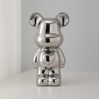 Chrome Finish Ceramic Bear Statue with Galvanized Detailing