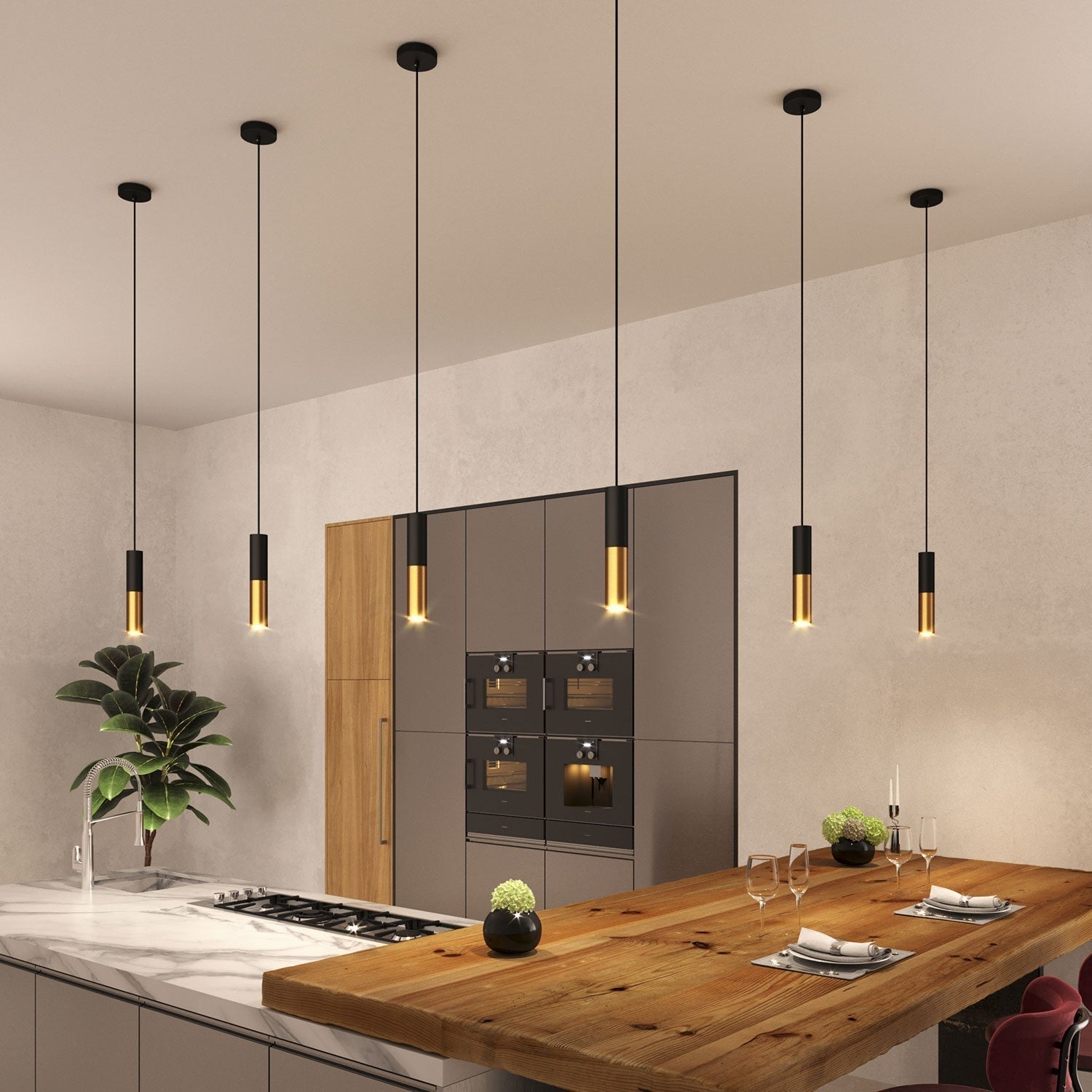 Height-Adjustable Brushed Brass Pendant Light