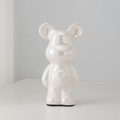 Chrome Finish Ceramic Bear Statue with Galvanized Detailing