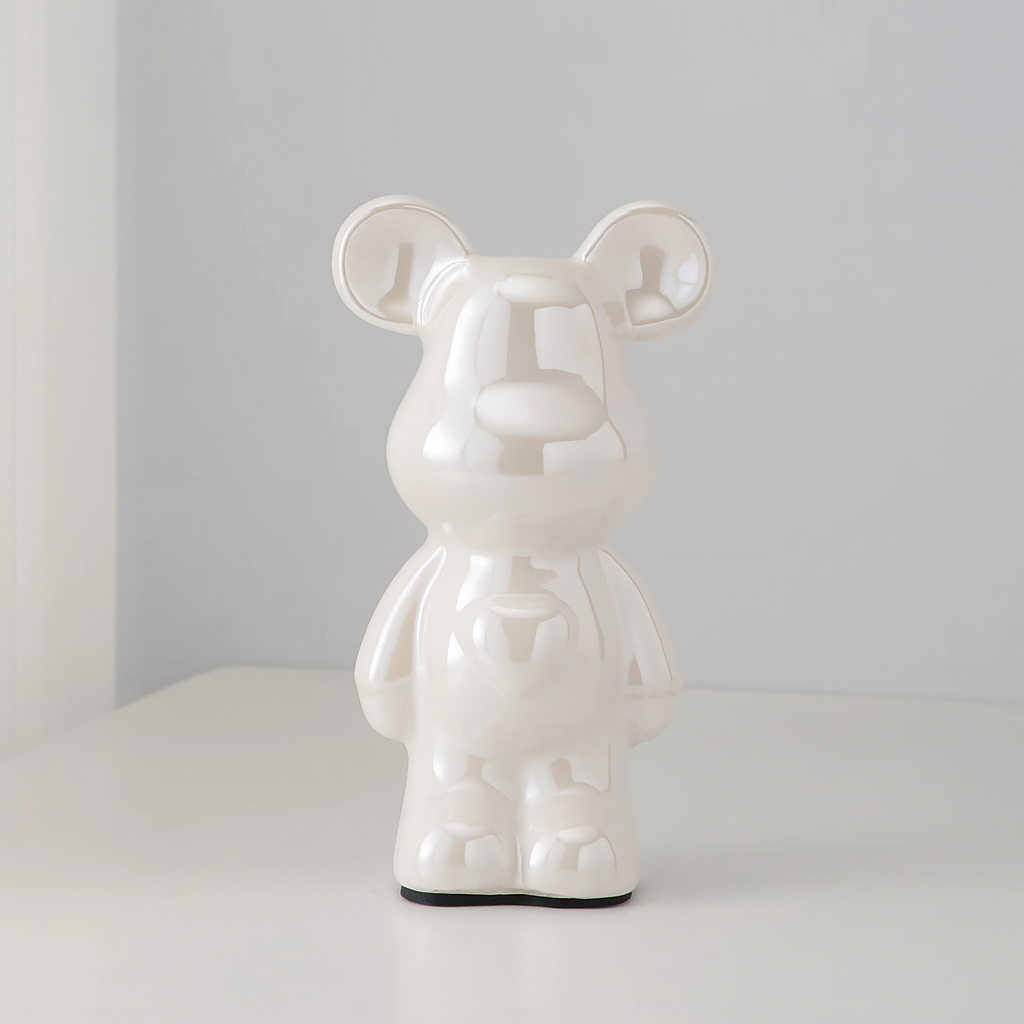 Chrome Finish Ceramic Bear Statue with Galvanized Detailing
