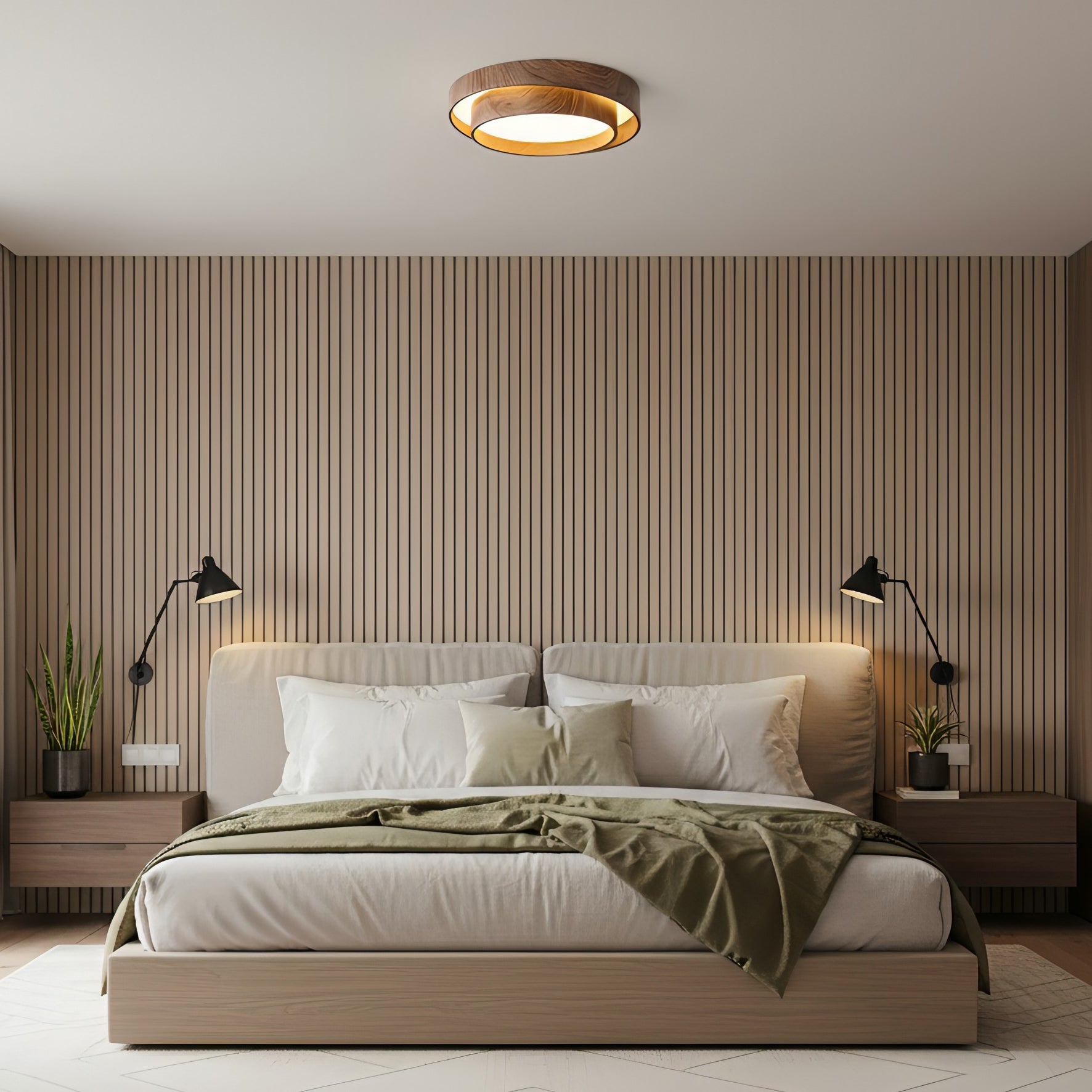 Walnut Finish Round Metal Ceiling Light (Triac Dimmable)