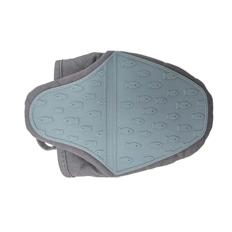 Oven Mitt Heat-Resistant Silicone & Non-Slip Fish Scale Cotton-Lined