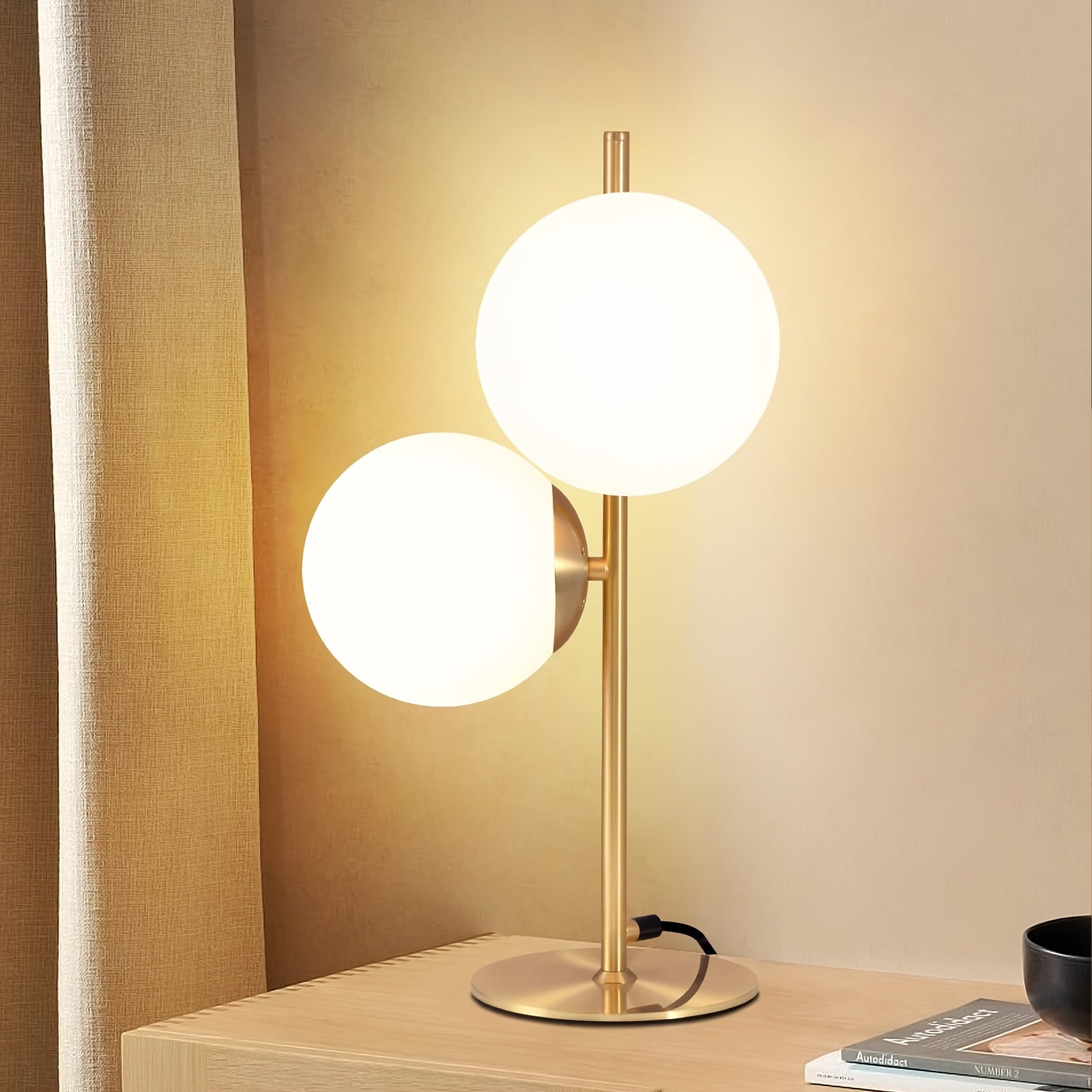 Contemporary Table Lamp with Gold Finish and White Glass Sphere