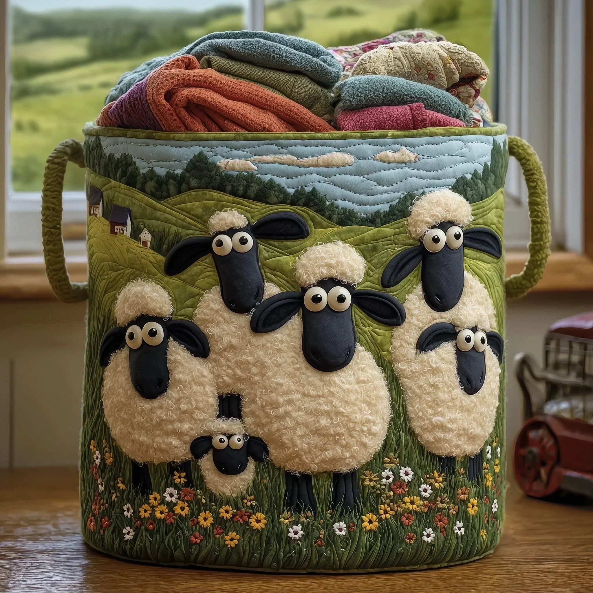 Quilted Cotton-Polyester Foldable Storage Basket