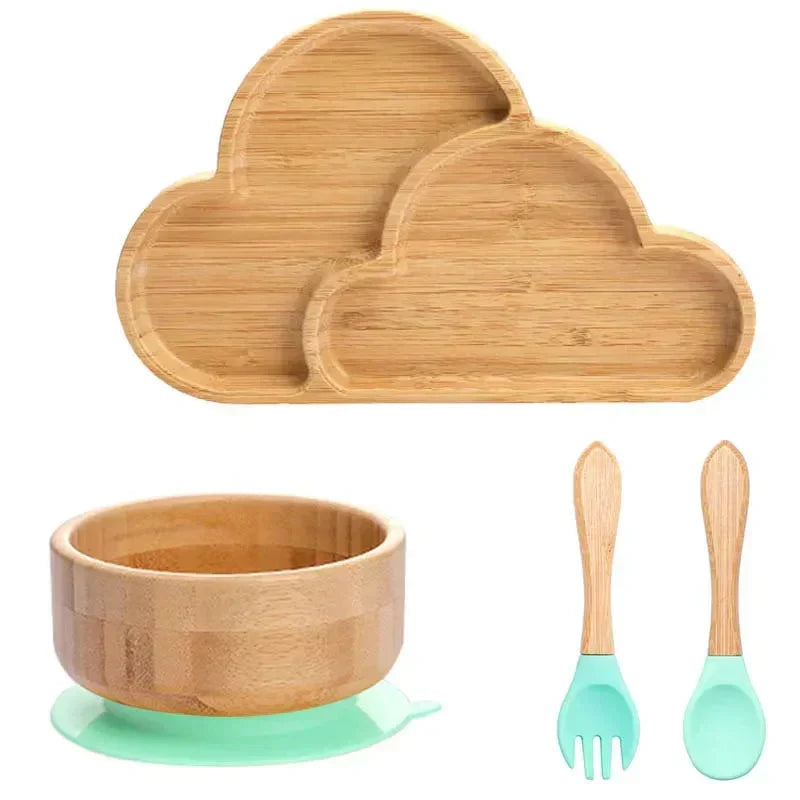 Children's Tableware Set Bamboo Suction Base 4-Piece