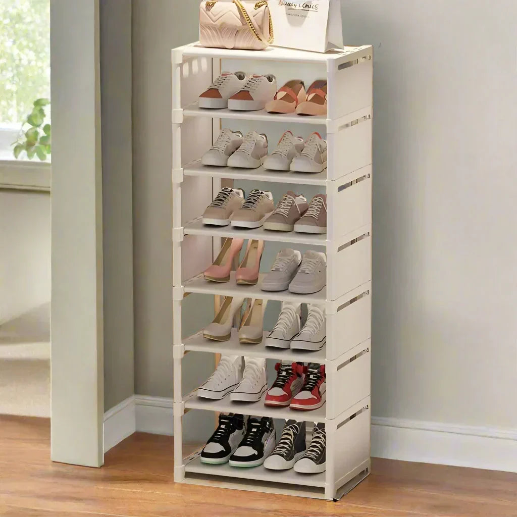 Shoe Rack Space-Saving Metal Frame & Fabric Shelves