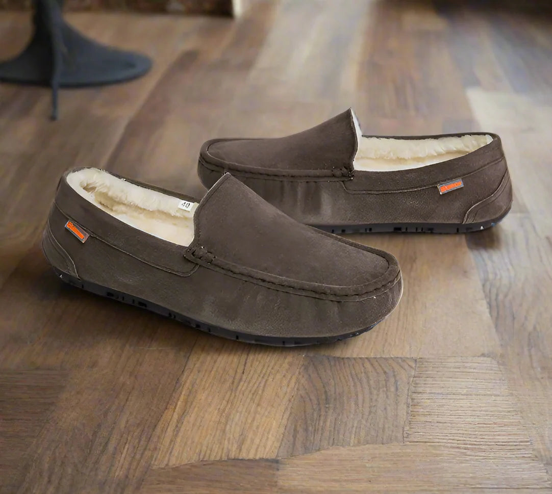 Men's Slippers Vegan Suede Sherpa Lined Non-Slip