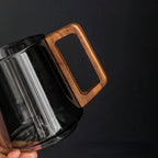 Smoky Glass Coffee Mugs with Walnut Wooden Handle - Stylish Slanted Design