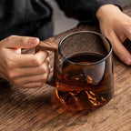 Smoky Glass Coffee Mugs with Walnut Wooden Handle - Stylish Slanted Design