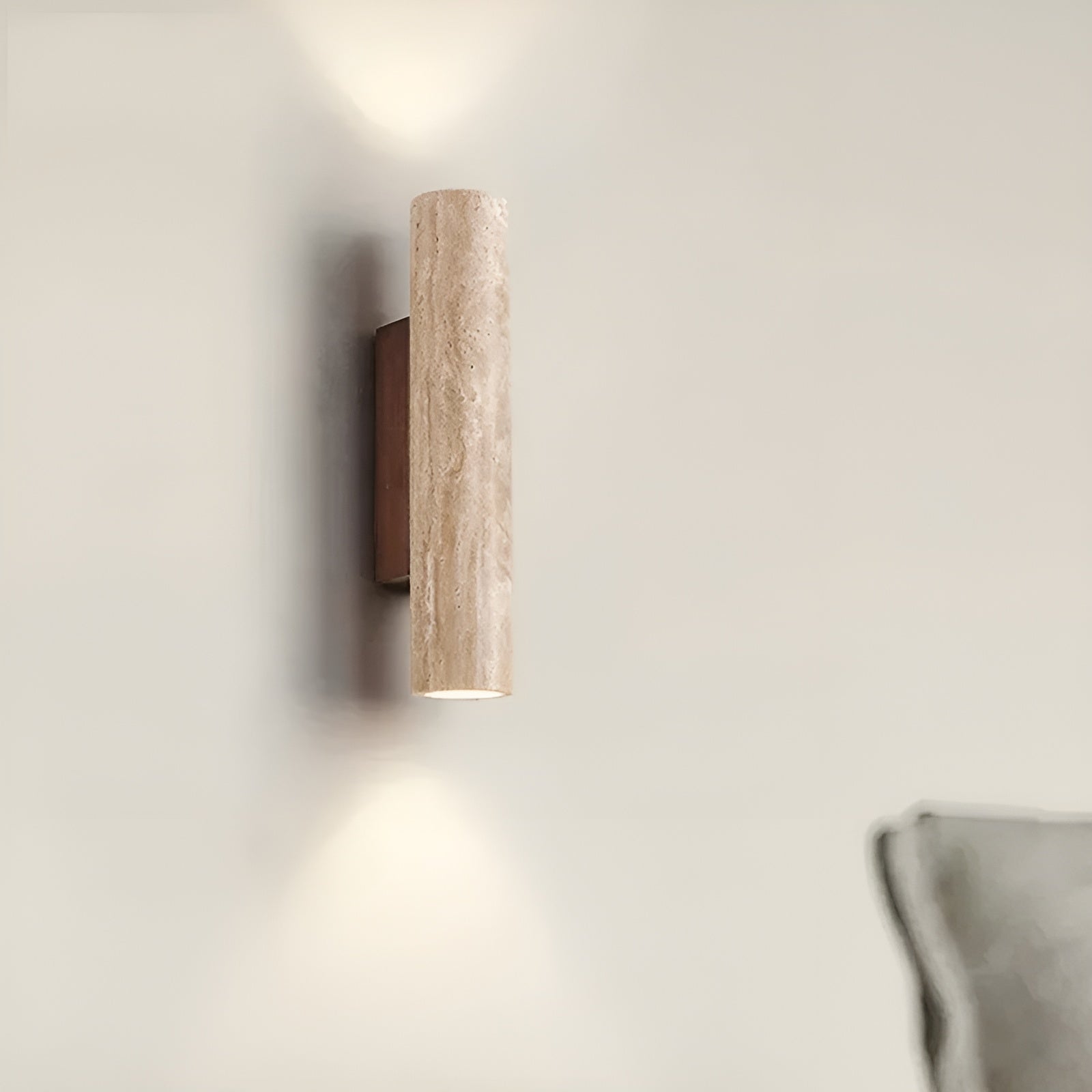 Elegant Up and Down Wall Light Fixture in Travertine Stone