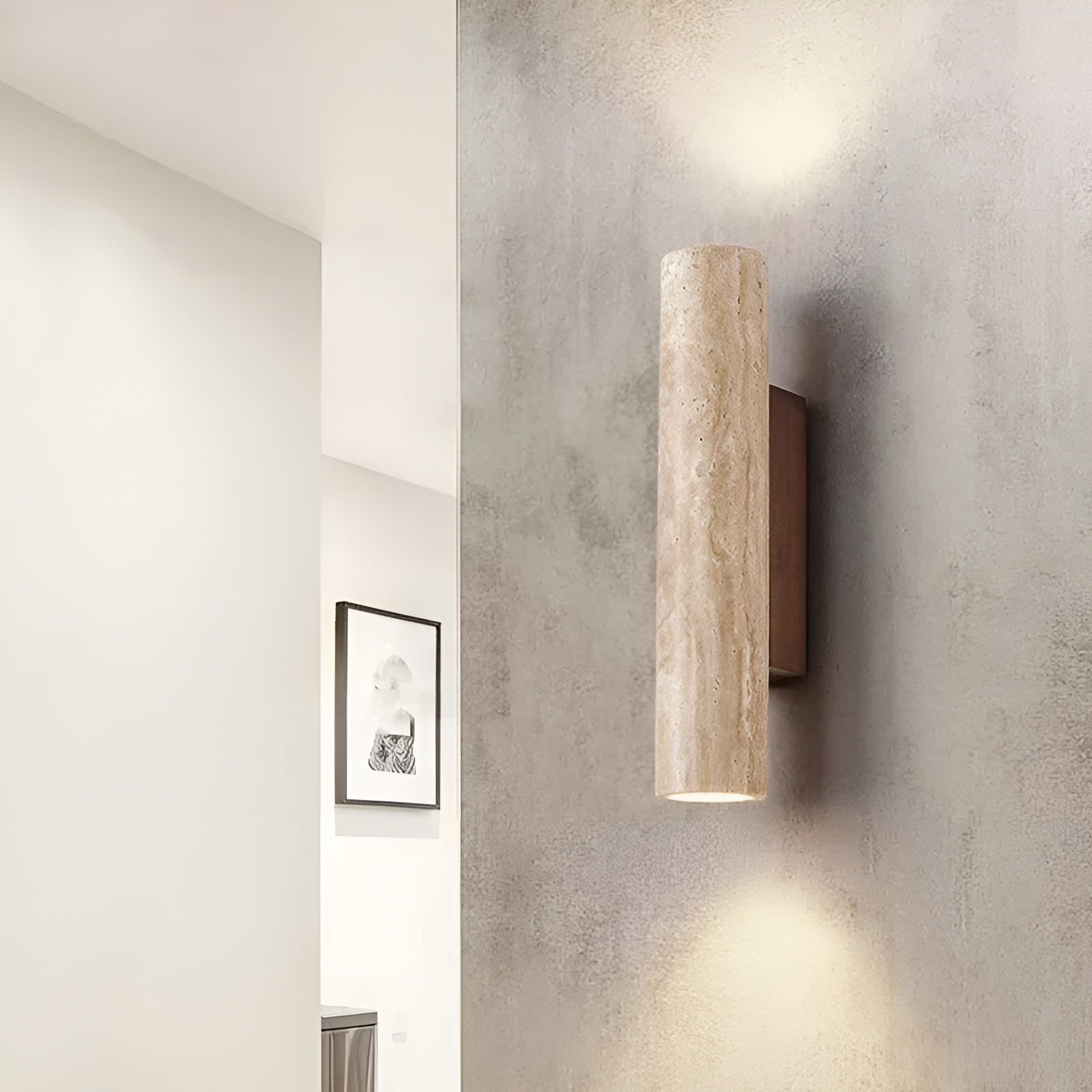 Elegant Up and Down Wall Light Fixture in Travertine Stone