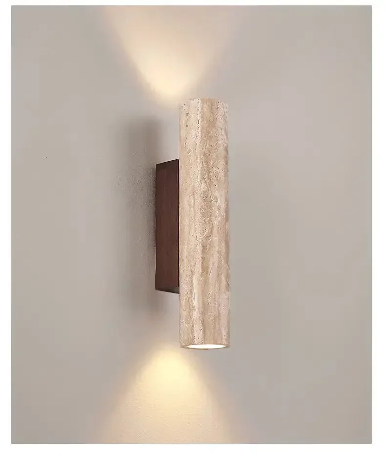 Elegant Up and Down Wall Light Fixture in Travertine Stone