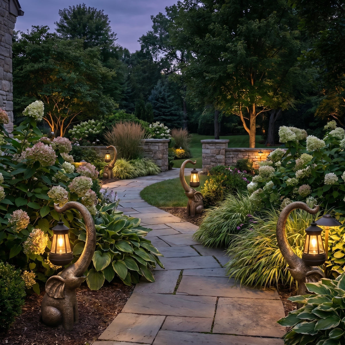 Outdoor Pathway Lantern in Elephant Sculpture Design