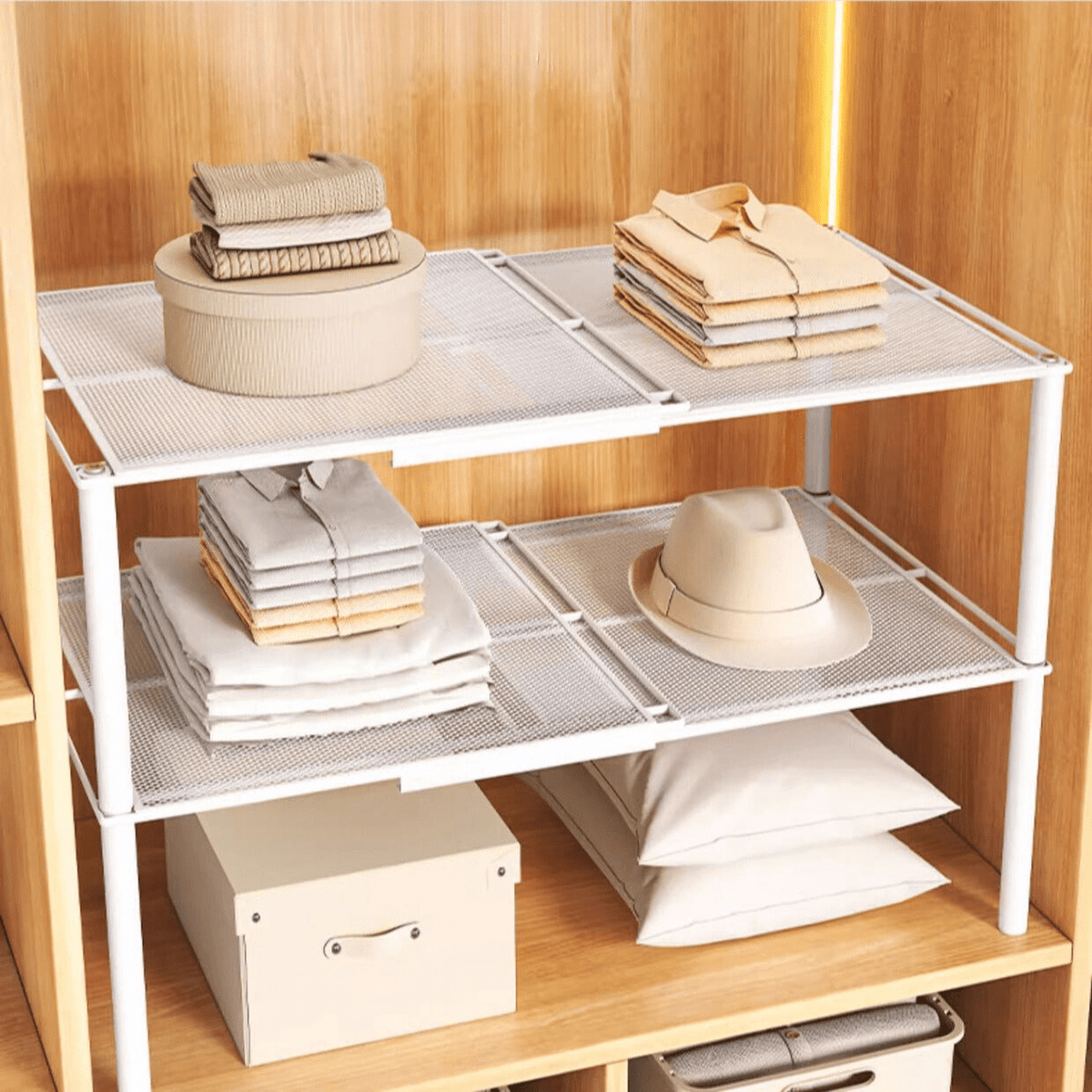 Adjustable Double-Level Closet Organizer Shelf