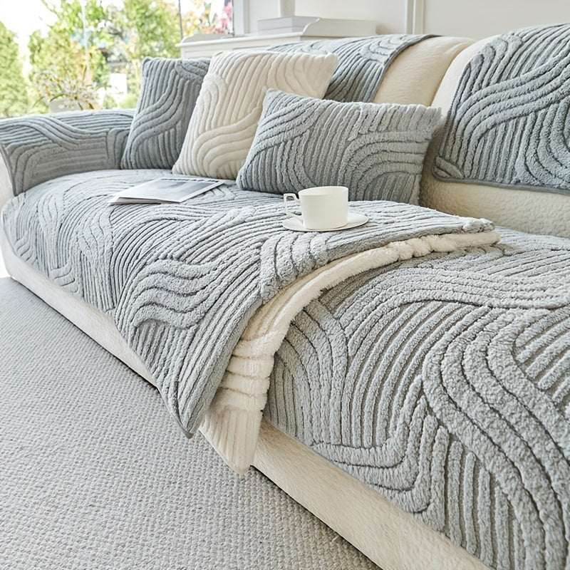 Velvet Polyester Non-Slip Machine-Washable Armchair Cover (Separate Seat Pad)