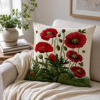 Quilted Cotton-Polyester Poppy Floral Cushion Cover (Envelope Closure)